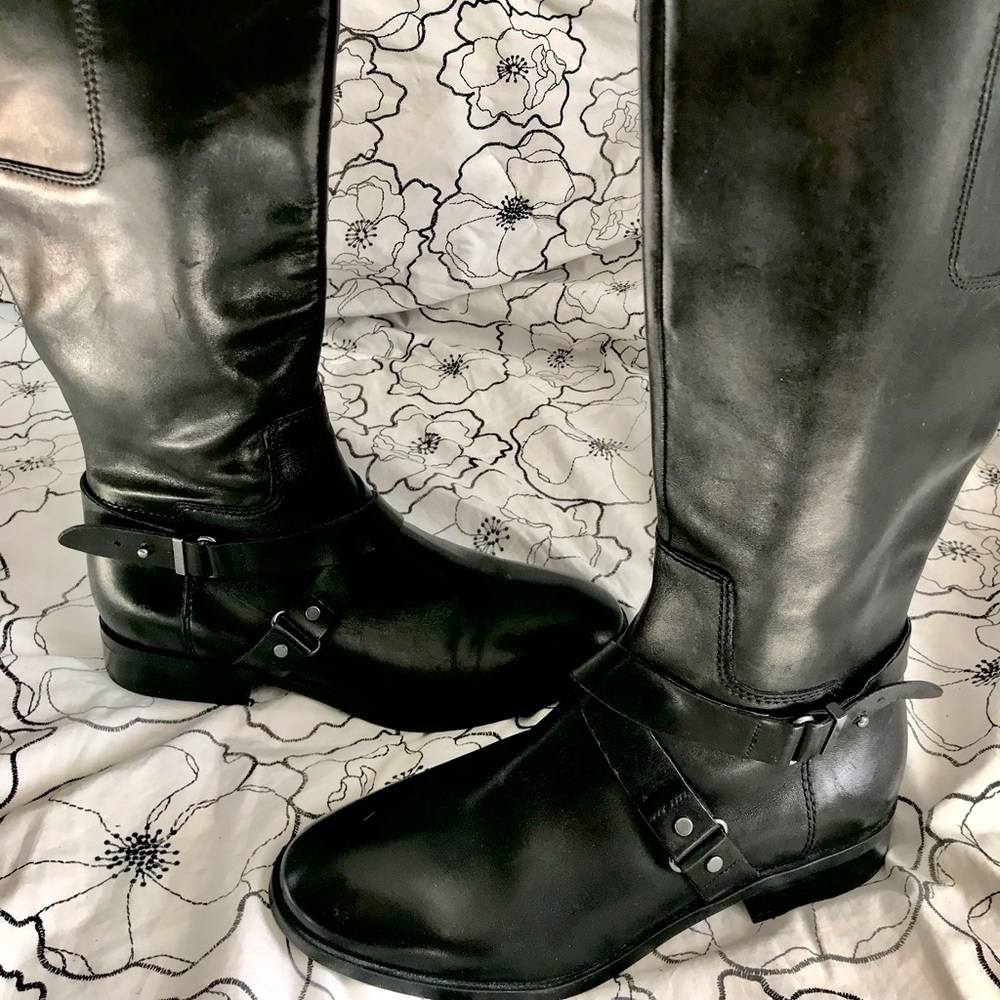 Boots by Nine West.Black leather w/stretch calf and ankle buckle.Like NEW.Sz 7.5